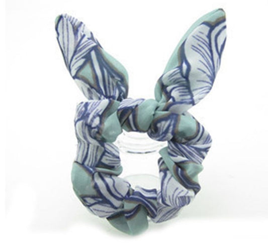 Light green blue floral scrunchy with bow