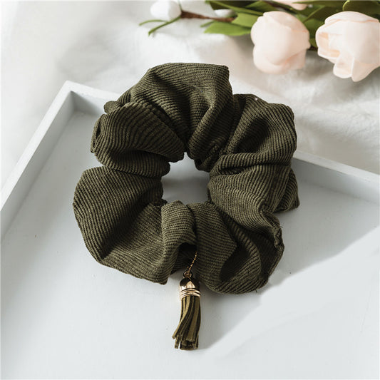 Soft corduroy plain scrunchy with tassel