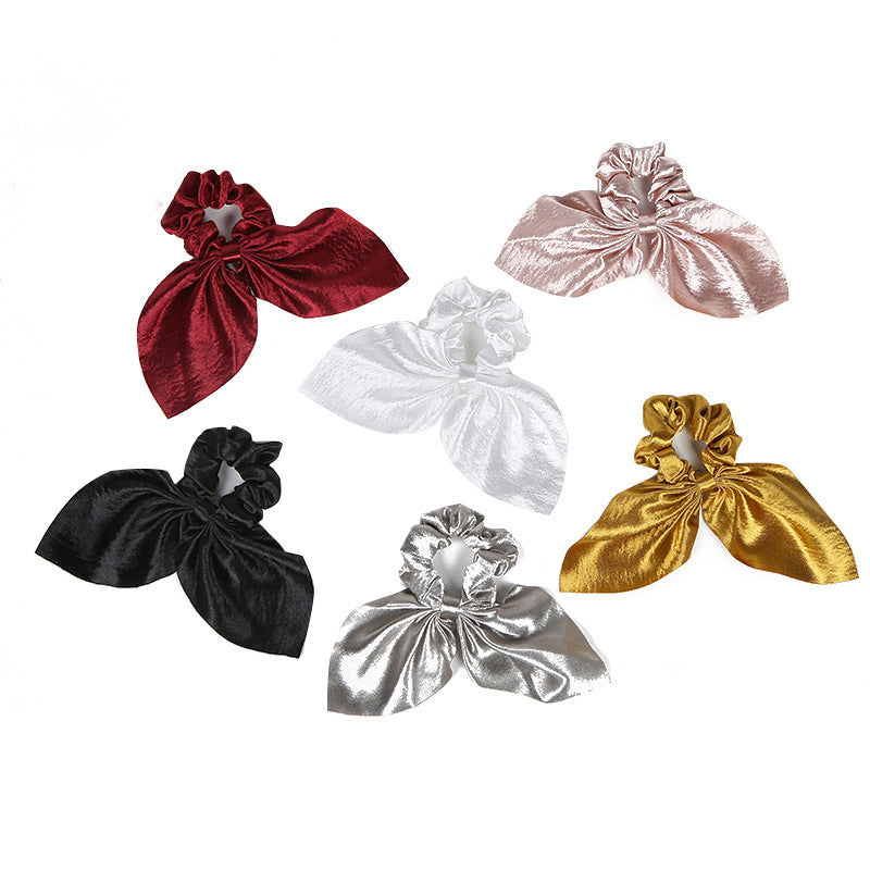 Metallic glossy scrunchies with bow