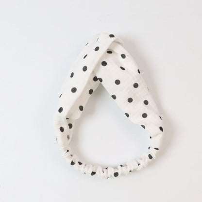 Black polka dots white cotton elastic headband