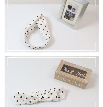 Black polka dots white cotton elastic headband