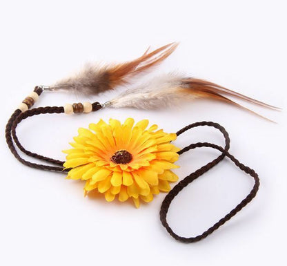 Bohemian sunflower feather hair band