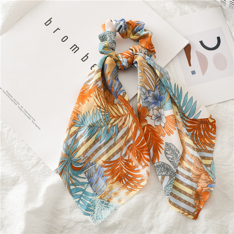 Summer floral chiffon scrunchies with scarf