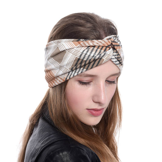 Plaids patterned twist front stretchy headband