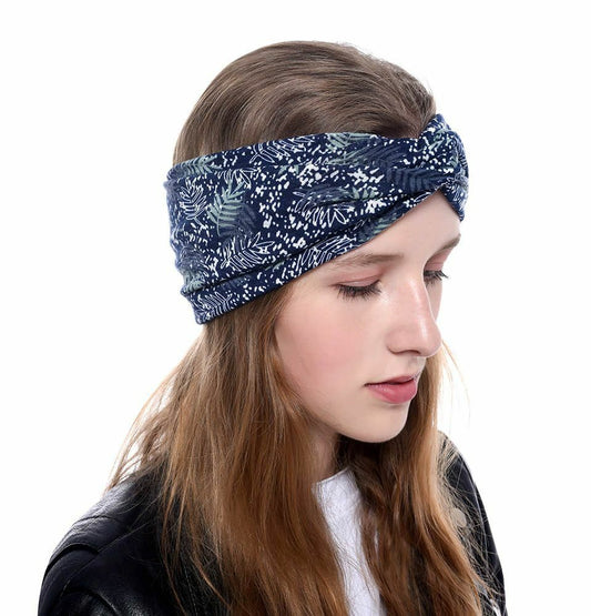 Snowy leaf branches printing turban headband