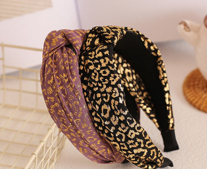 Gold leopard stamped sheer chiffon knotted headband