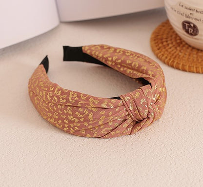 Gold leopard stamped sheer chiffon knotted headband