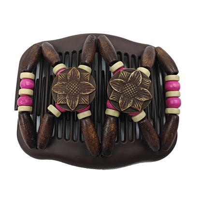 Floral wooden beads butterfly hair comb