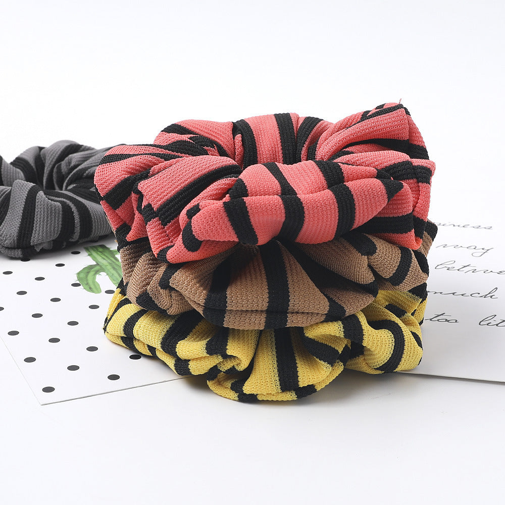 Black stripped knit fabric scrunchies
