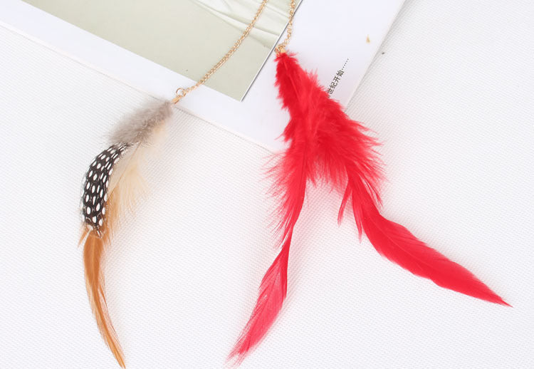 Gold chain red feather elastic headband