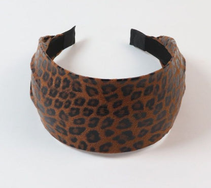 Leopard print synthetic leather flat wide headband