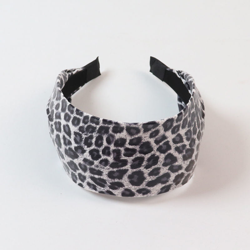 Leopard print synthetic leather flat wide headband