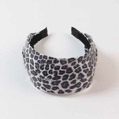 Leopard print synthetic leather flat wide headband