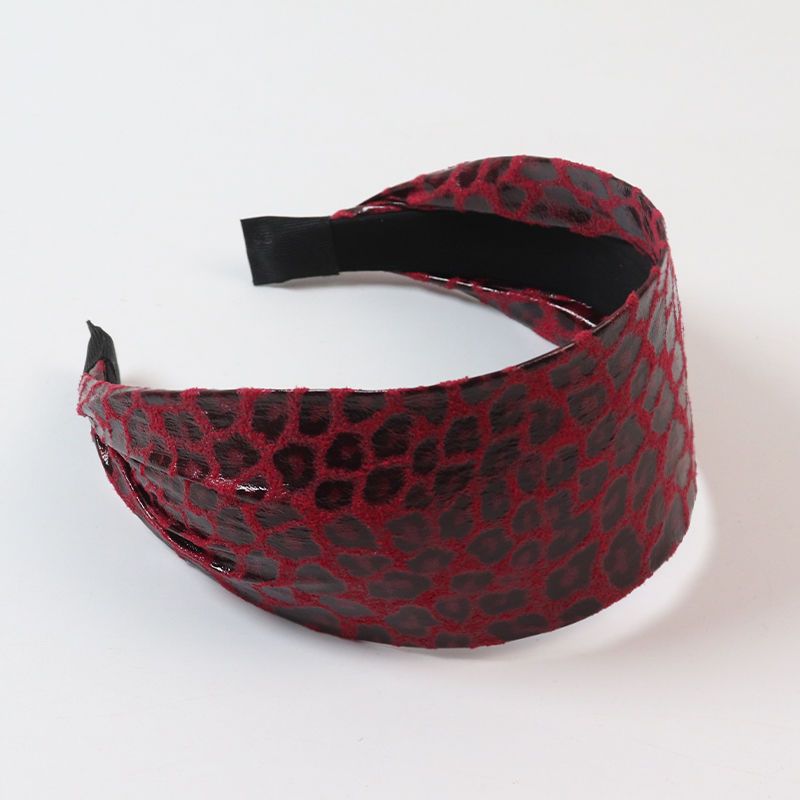 Leopard print synthetic leather flat wide headband