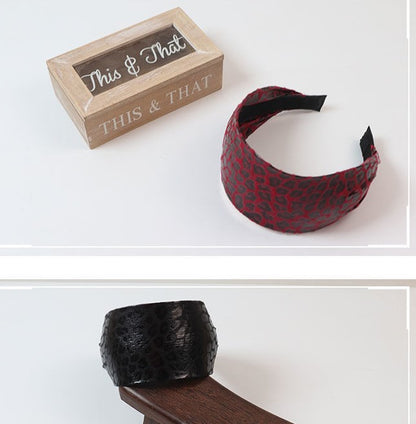 Leopard print synthetic leather flat wide headband