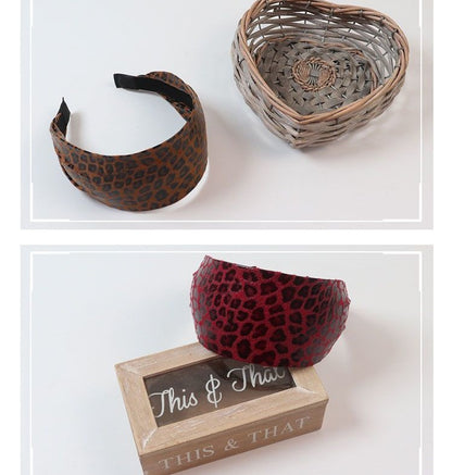 Leopard print synthetic leather flat wide headband