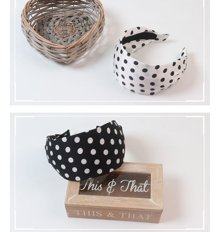 Black white polka dots flat wide headband