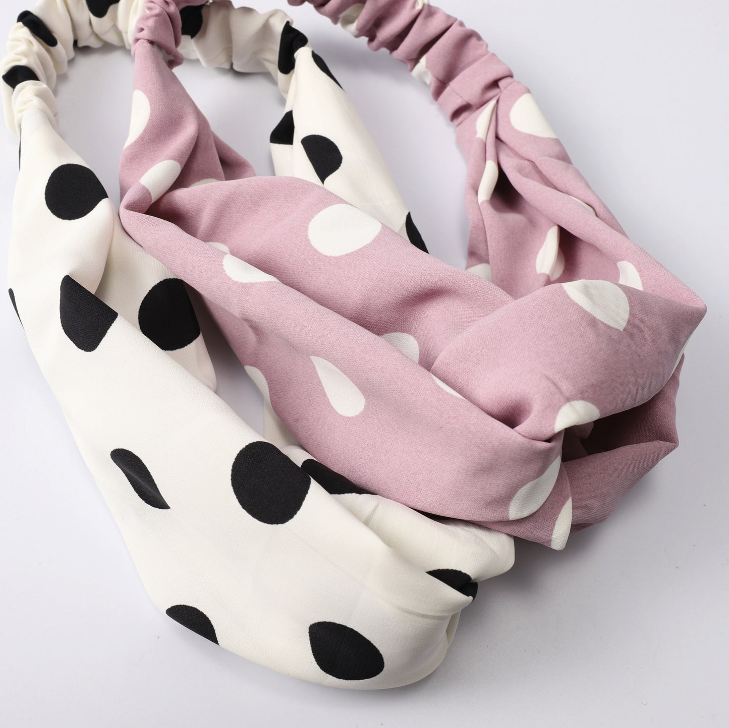 Polka dots soft chiffon twist front elastic headband