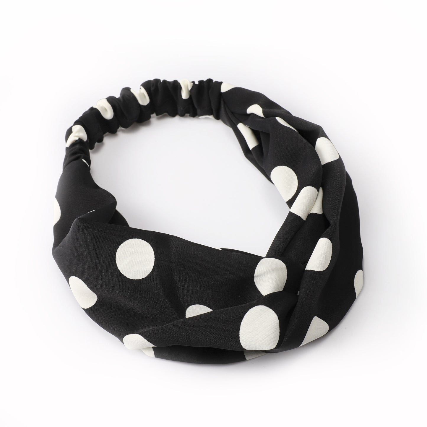 Polka dots soft chiffon twist front elastic headband
