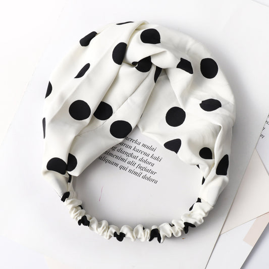 Polka dots soft chiffon twist front elastic headband