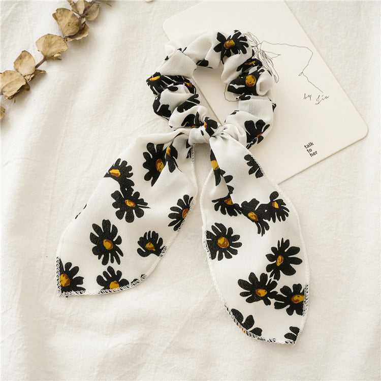 Daisy printed chiffon scrunchies with tail