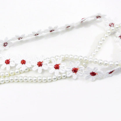 Daisy flowers white pearls elastic headband