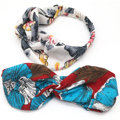 Printed twist front cotton elastic headband