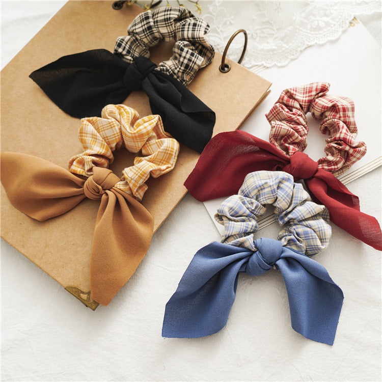 Plaids scrunchies with plain chiffon bow
