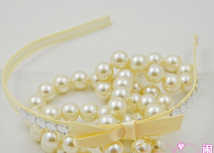 Champagne beige headband with bow & clear gems