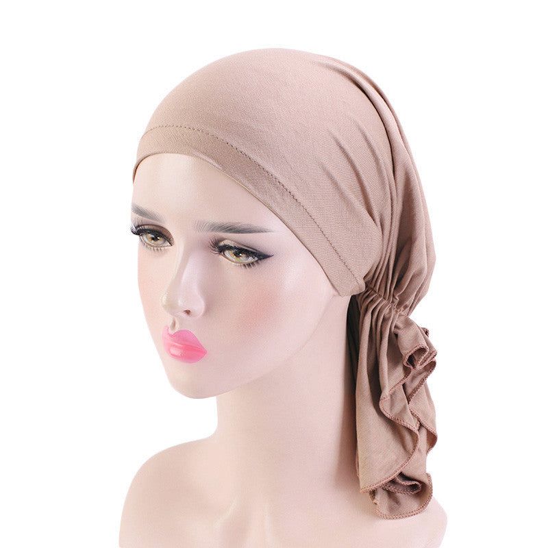 Jersey cotton hair cap with tail