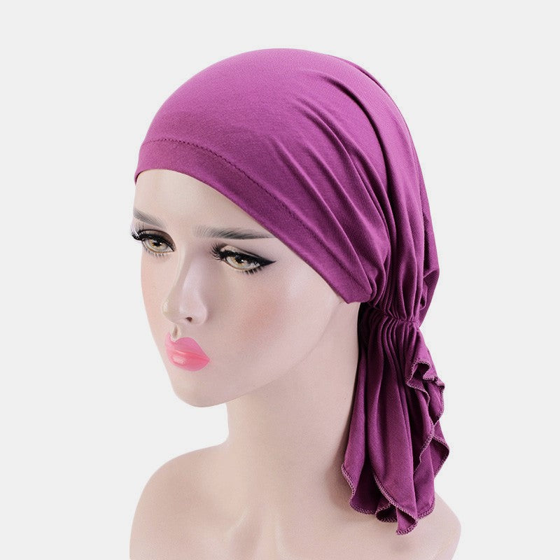 Jersey cotton hair cap with tail