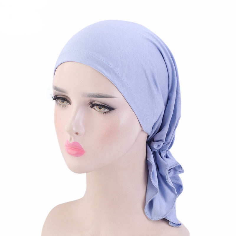 Jersey cotton hair cap with tail