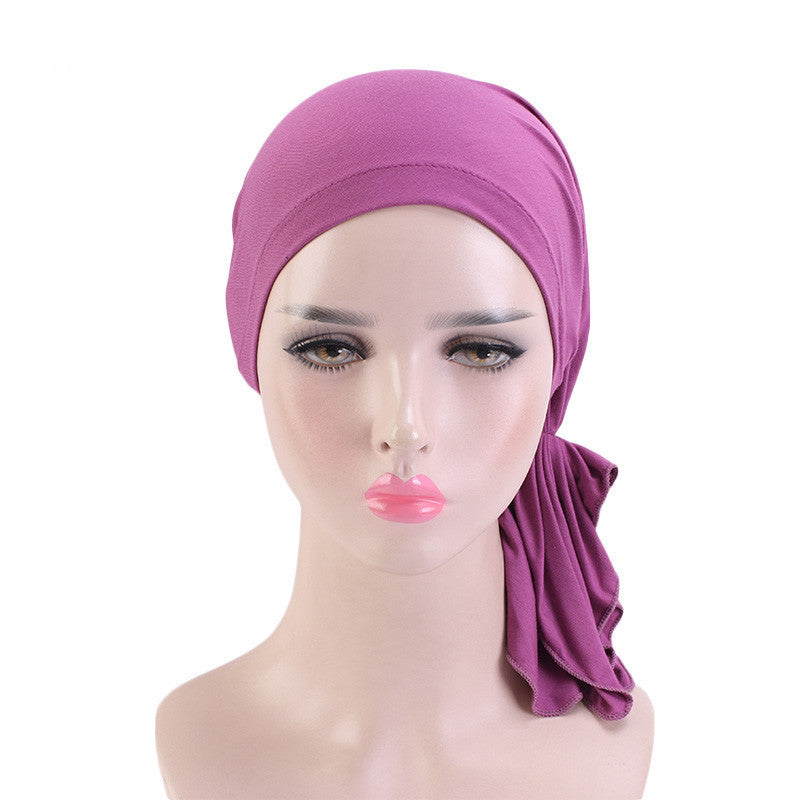 Jersey cotton hair cap with tail