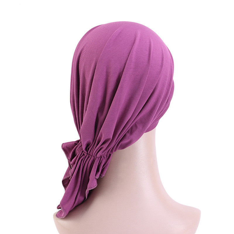 Jersey cotton hair cap with tail