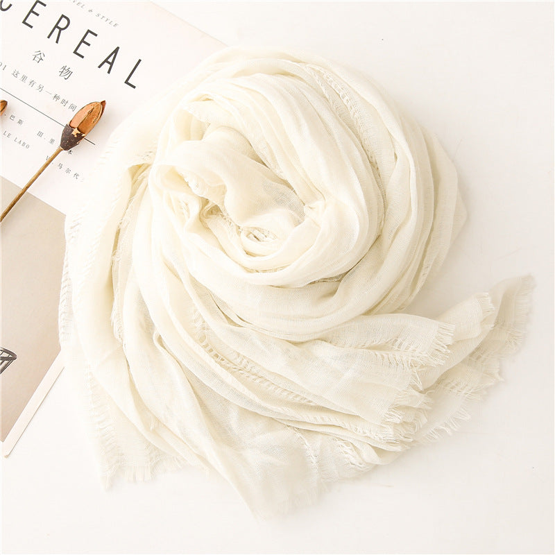 Fringed hollow solid long scarf