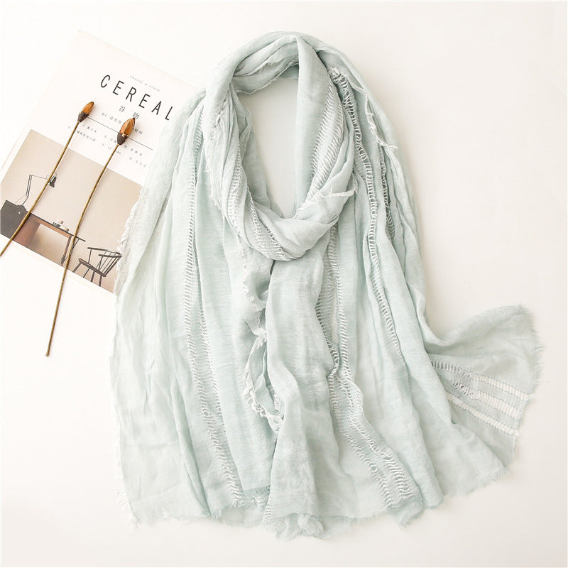 Fringed hollow solid long scarf