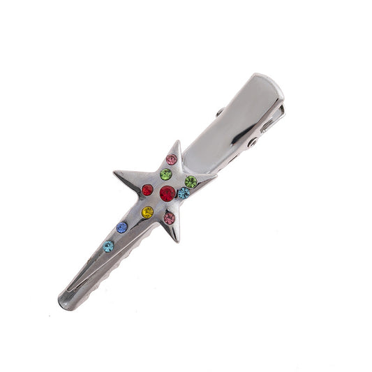 Multicolour rhinestones metal star Ibis hair slide