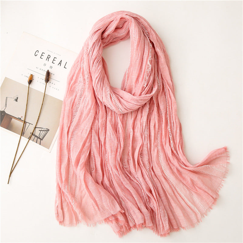 Fringed hollow solid long scarf