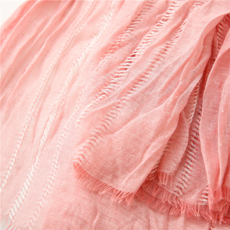 Fringed hollow solid long scarf