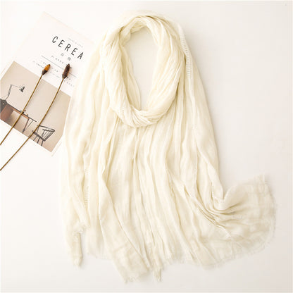 Fringed hollow solid long scarf