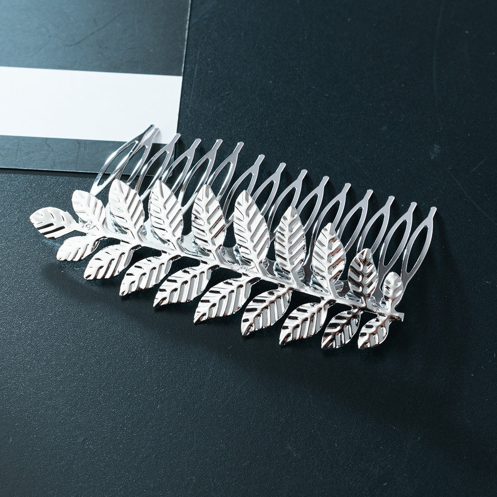 Metallic leaf branch hair comb
