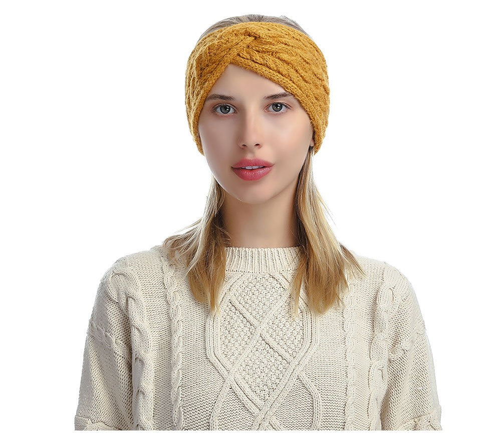 Double braids patterned twist front knitted headband