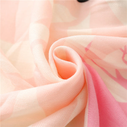 Black pink floral scarf with tassels