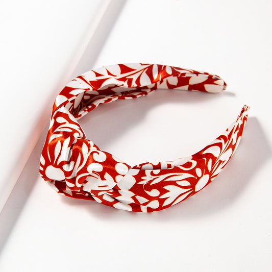 White floral pattern chiffon knotted headband