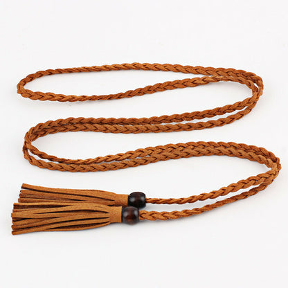 Wooden beads tassel belt tie