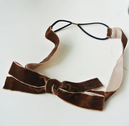 Velvet bow-tie elastic headband