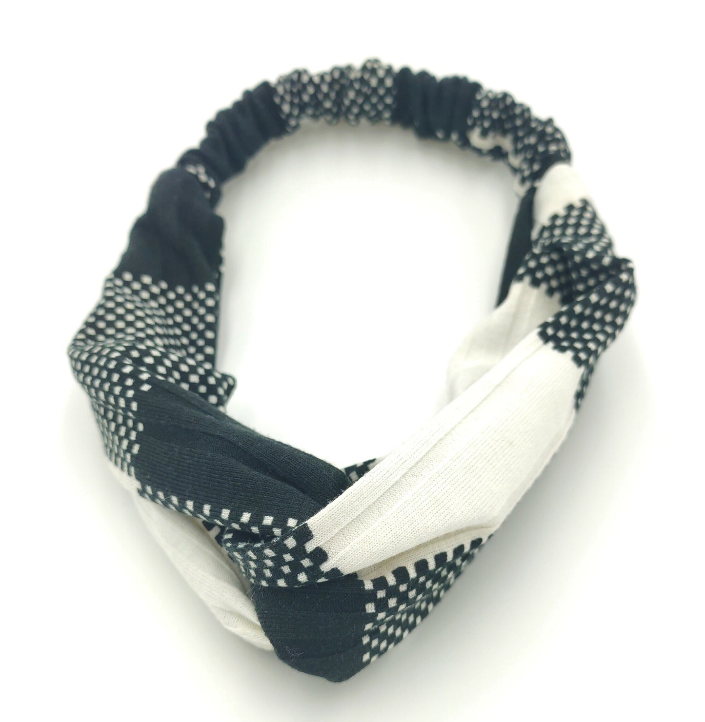 Black white knitted elastic headband