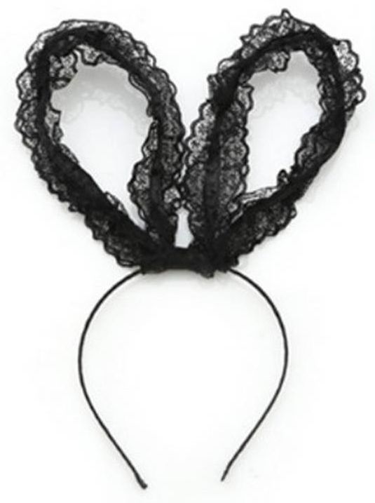 Black floral lace bunny ears headband