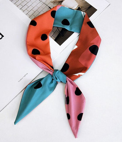 Multi-coloured large dots chiffon twist hair scarf