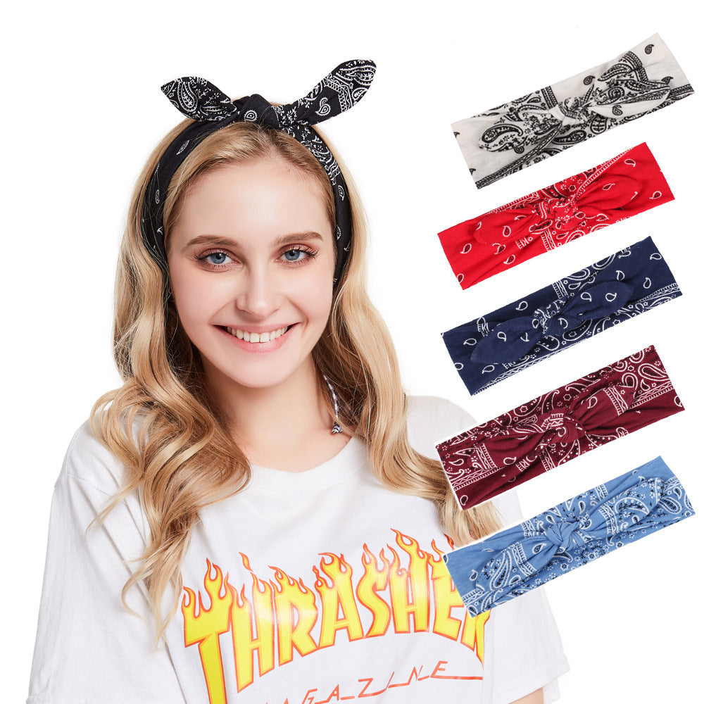 Paisley print stretchy headband with bow